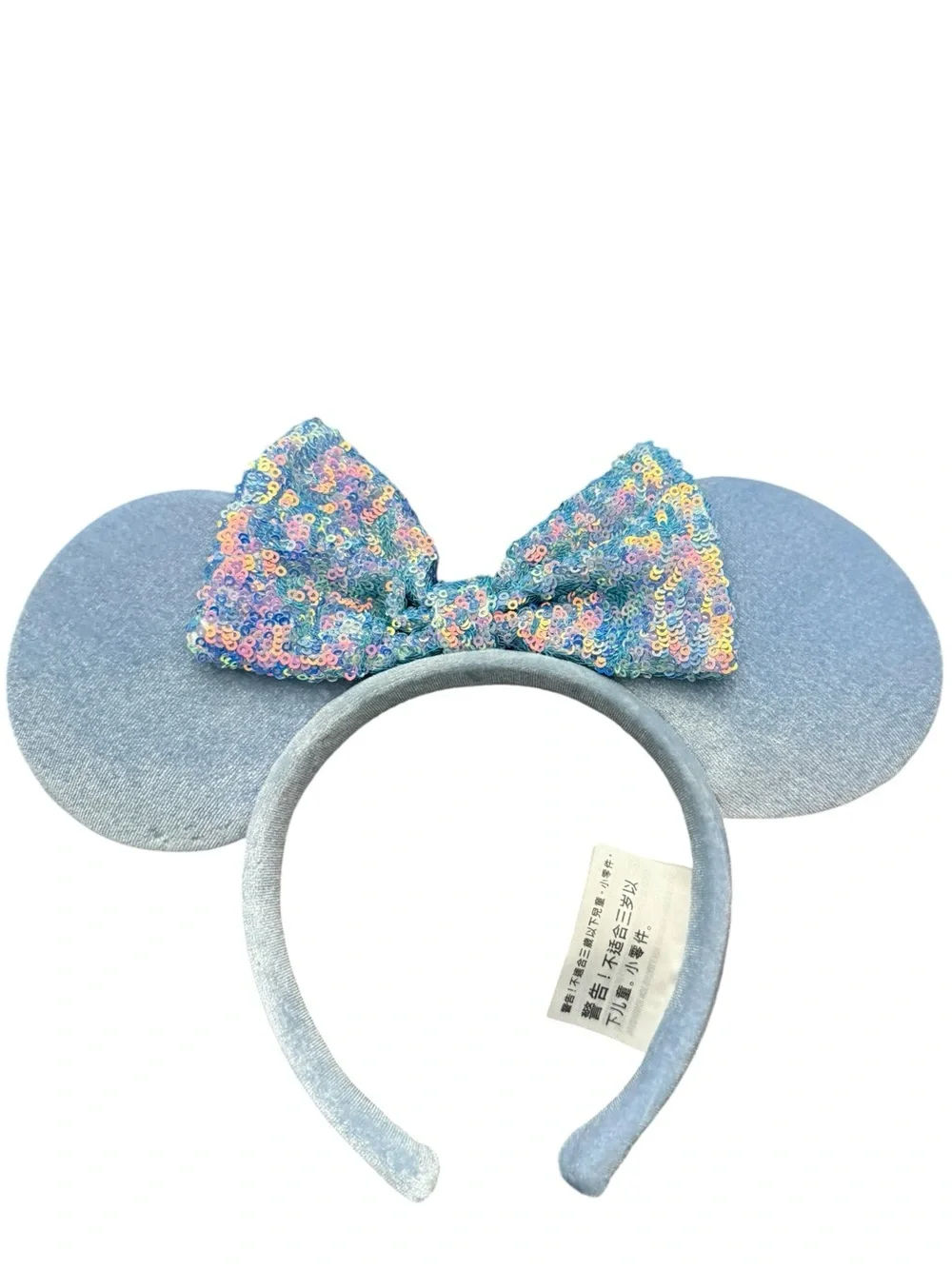 Disney Parks Minnie Mouse Ears Headband Blue Velvet Iridescent Sequin Bow